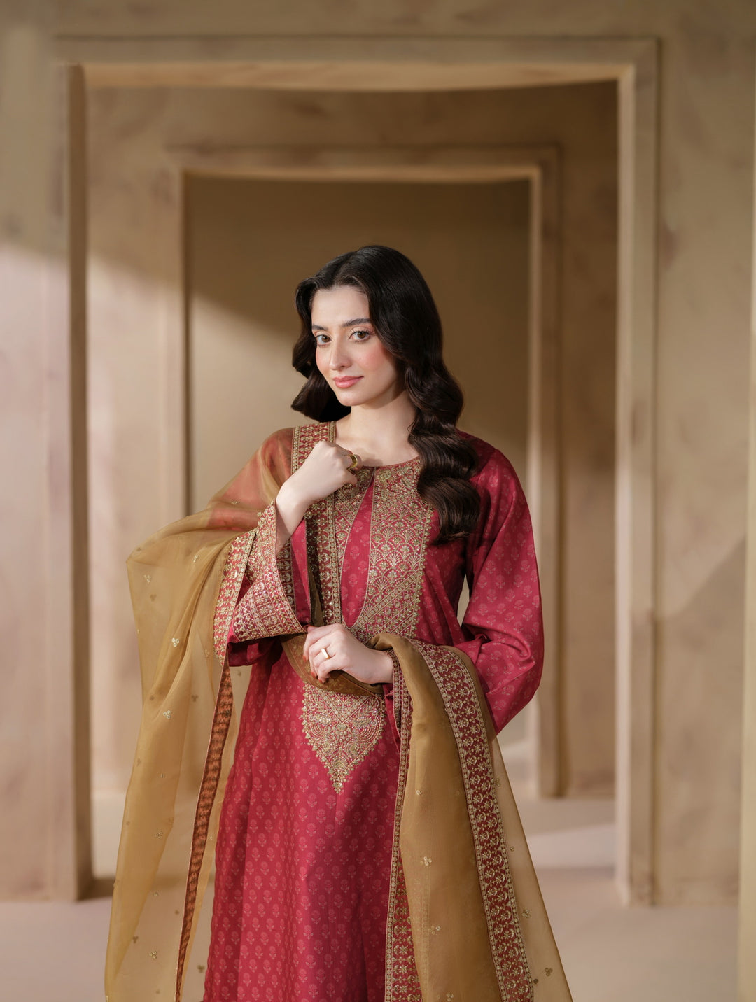 3 Pc Ready To Wear Embroidered Raw Silk Suit -HE27-