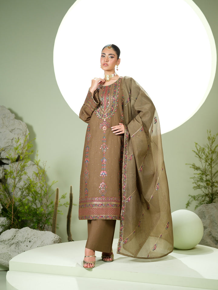 3 Pc Ready To Wear Embroidered  Khaddar Suit -HE61-