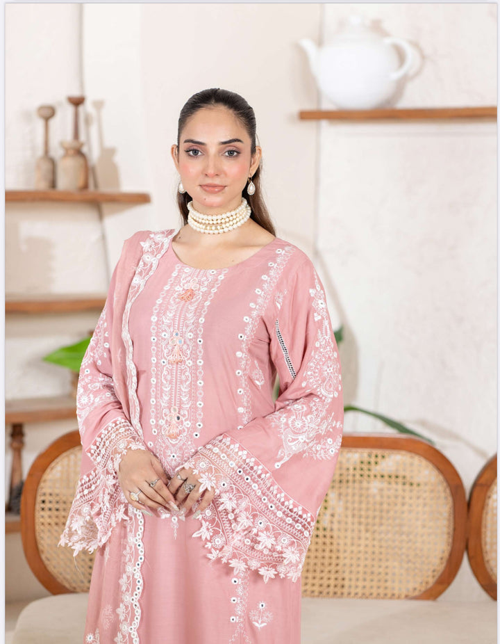 New 3 Piece Ready To Wear -Embroidered  Linen Suit-- RR102-