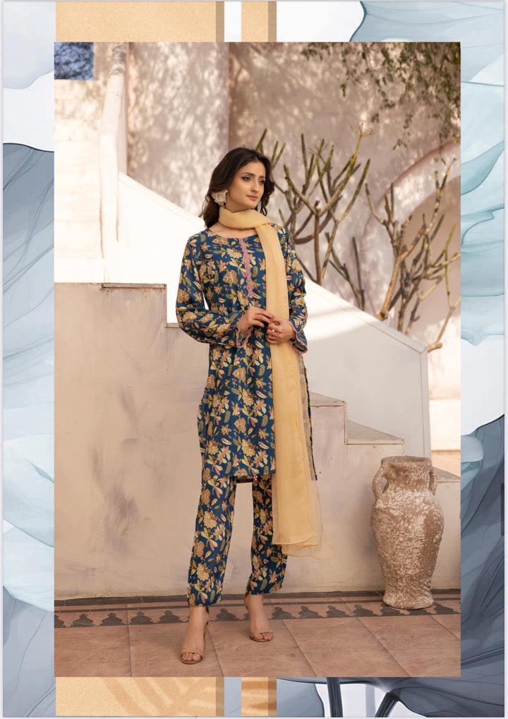 3 Piece Ready To Wear Fully Printed Lilen Suit s-Simrans- SI100-