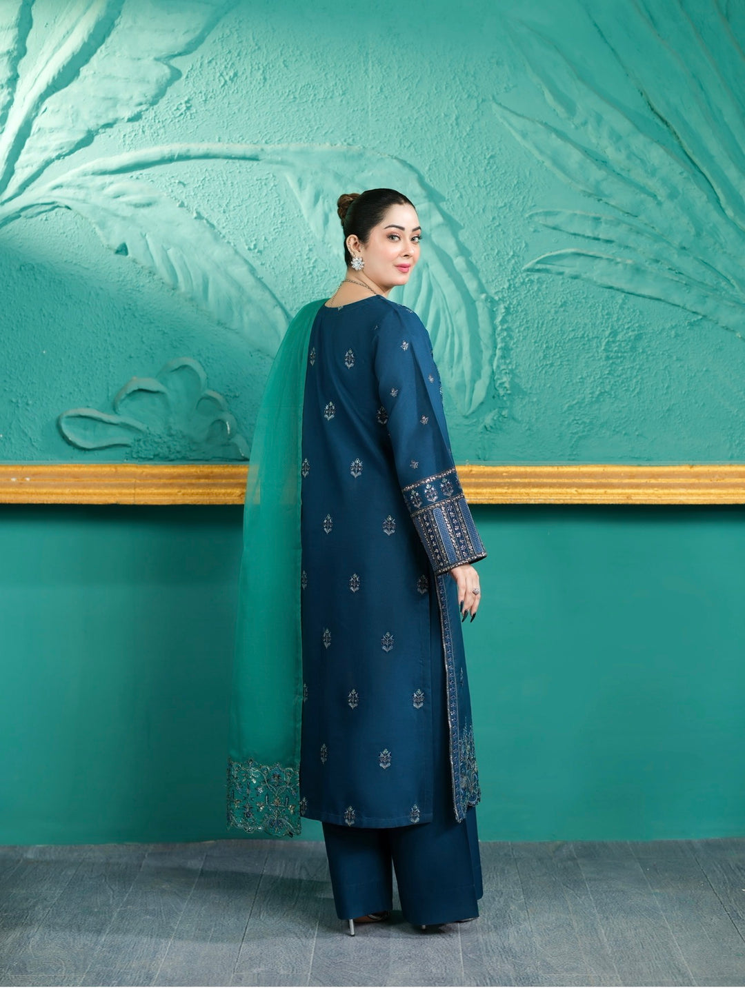 New Branded 3 PC Ready To Wear  Cambric Cotton Embroidered Suit- HE12