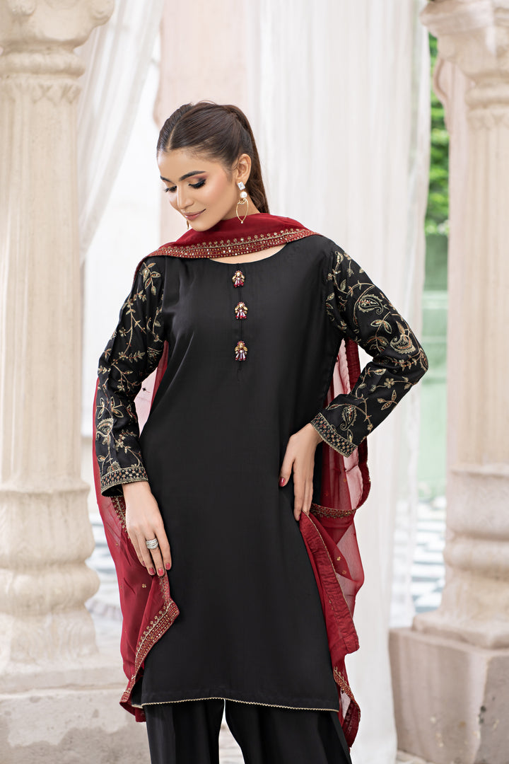 3 Piece Ready To Wear - Embroidered Viscose Suit-- MA122-