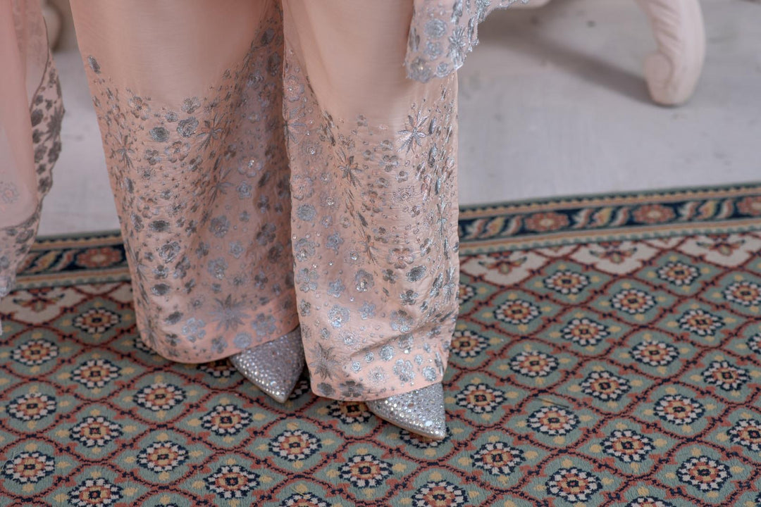 New Festive Luxury Soft Peach Blush Silver Detailed Suit | Festive 2026 Collection- RA175