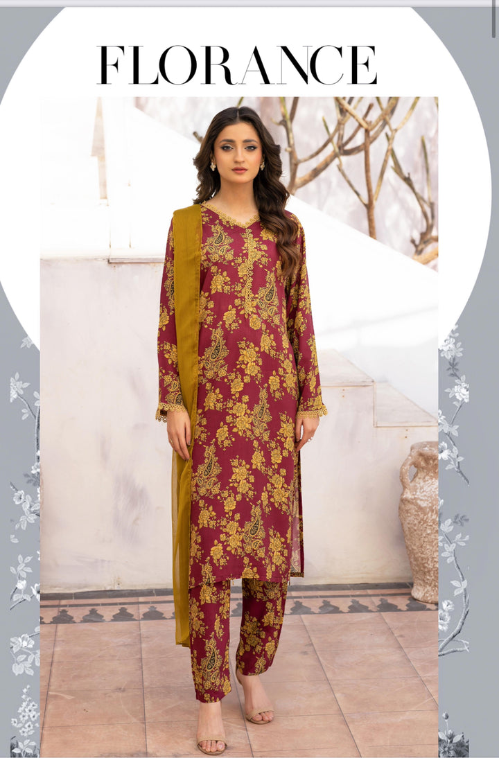 3 Piece Ready To Wear Fully Printed Lilen Suit -Simrans- SI101-