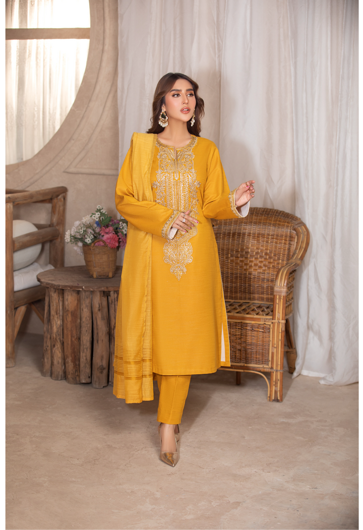 Branded 3 Pc Ready To Wear Suit - Winter Collection)