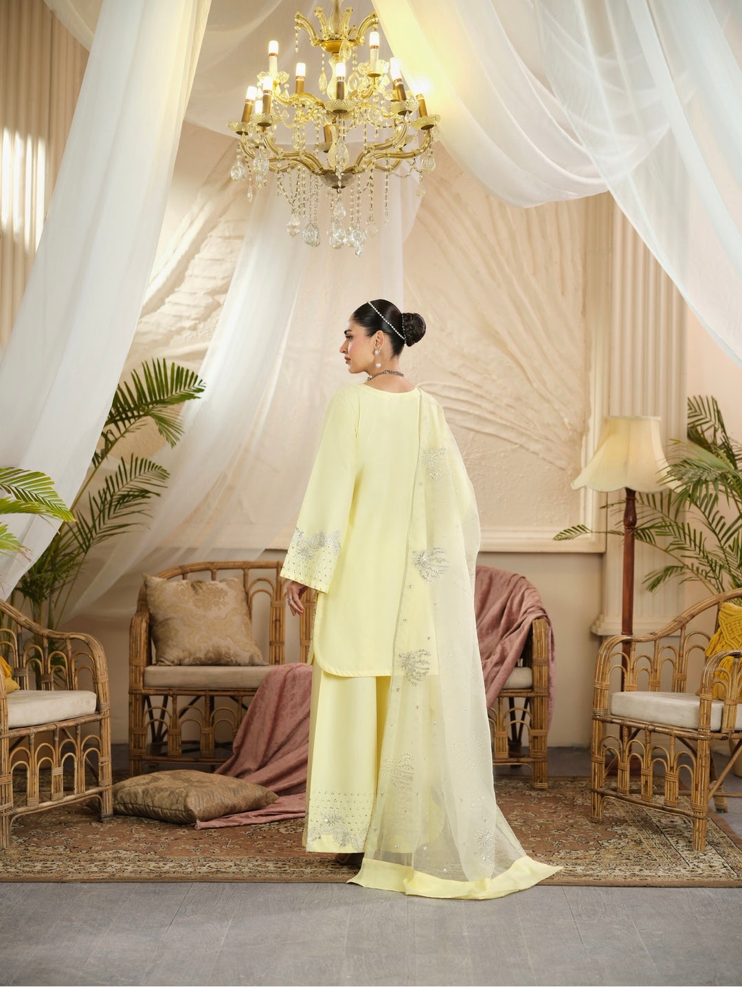 New Branded 3 PC Ready To Wear  Cambric Cotton Embroidered Suit- HE10