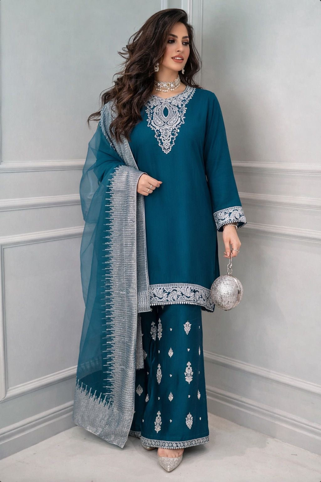 New Festive Teal Blue Luxury Suit- New 2026 Collection - RA174