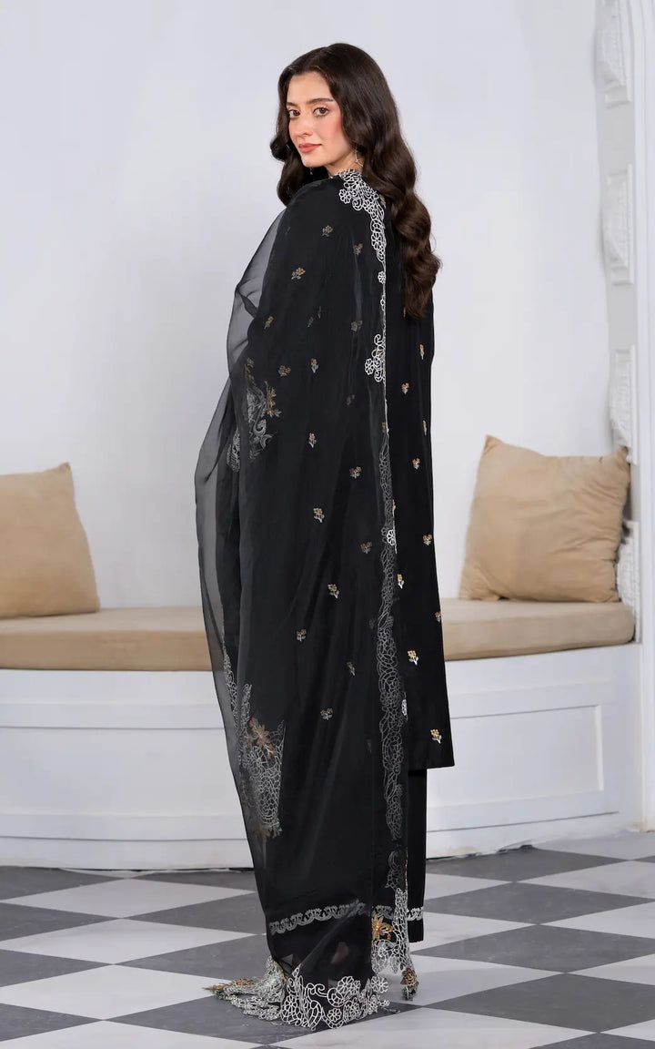 3 Pc Ready To Wear Embroidered Suit -Black Orchid- HE81-