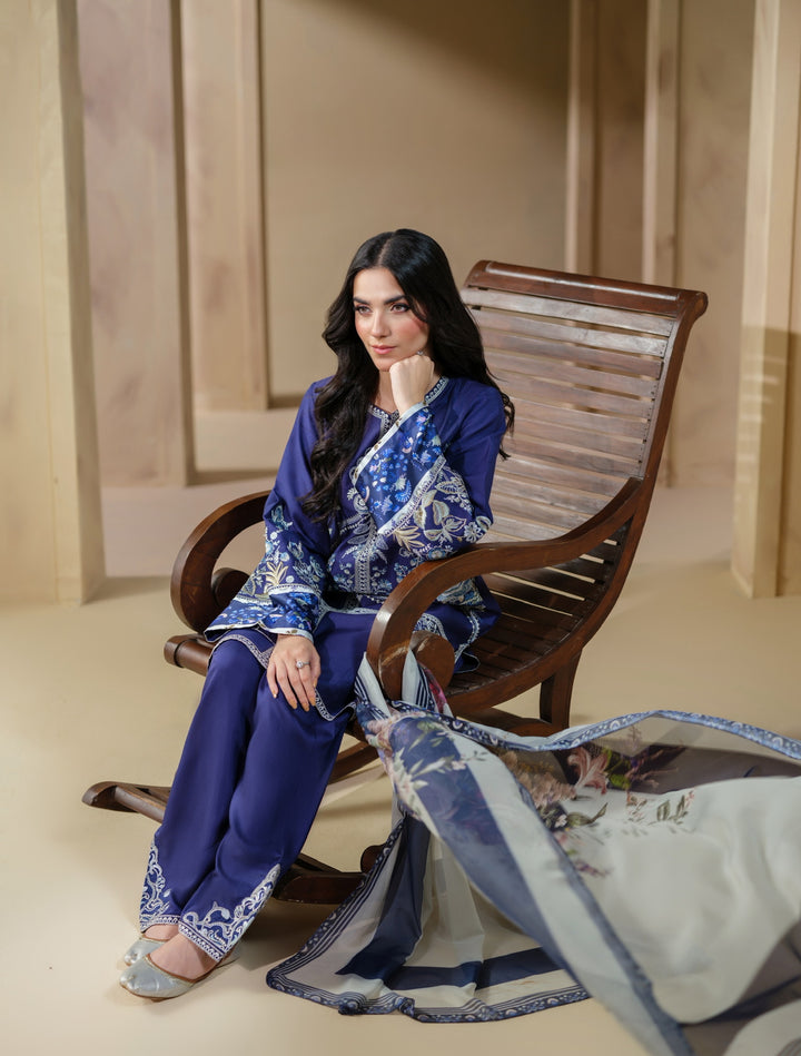 New Branded 3 PC Ready To Wear  Viscose Embroidered Suit- HE150-