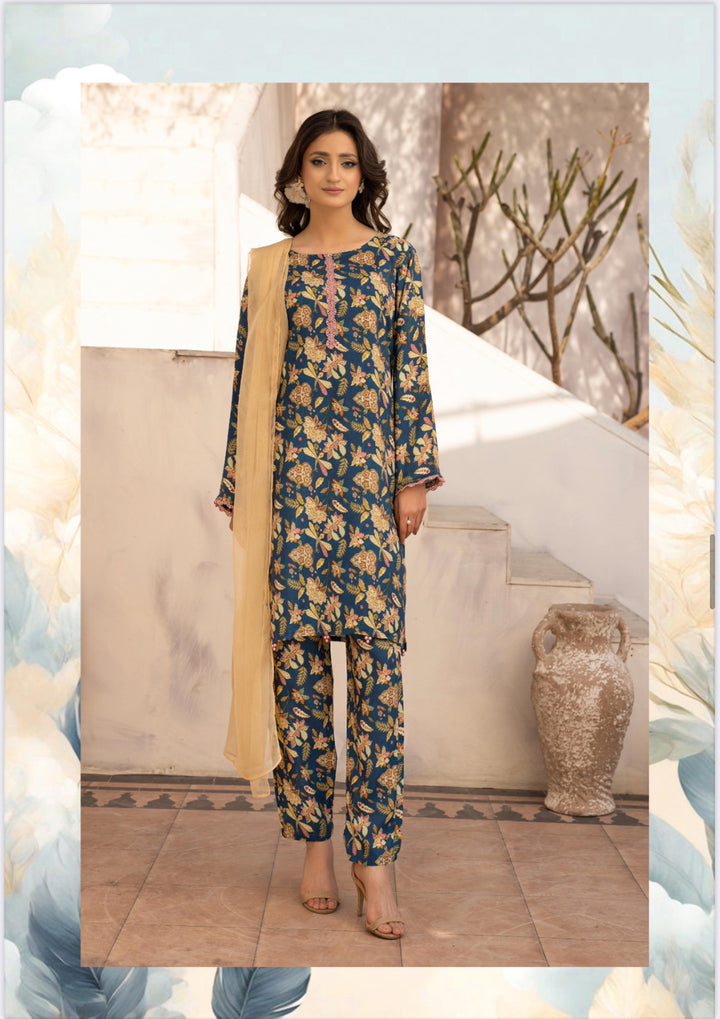 3 Piece Ready To Wear Fully Printed Lilen Suit -Simrans- SI103-