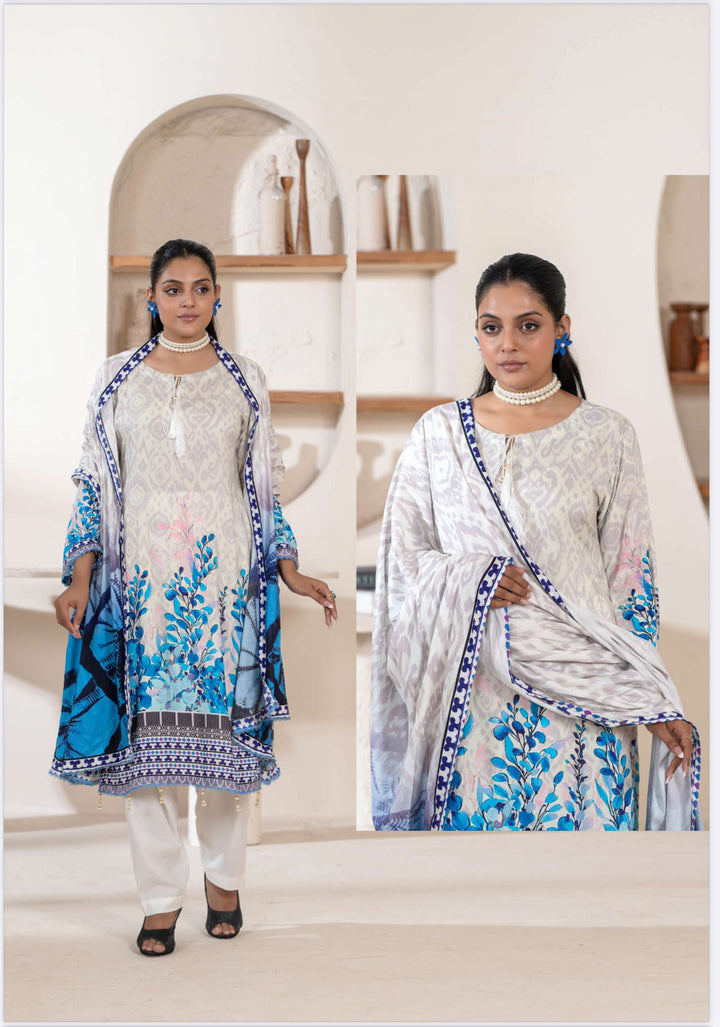 New 3 Piece Ready To Wear - Broque Linen Suit-- TT-105-