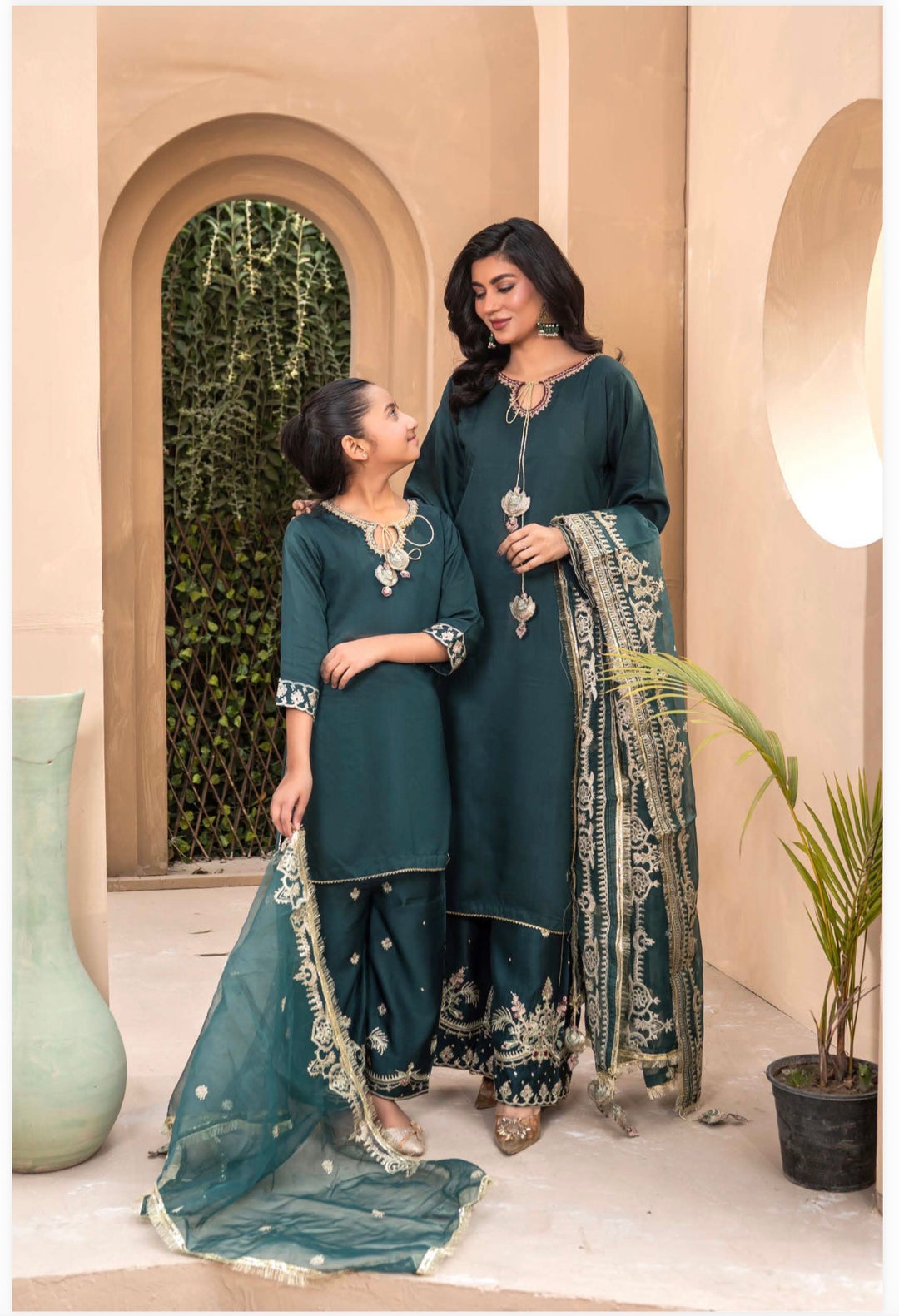 | Beautiful Embroidered Viscose Mother & Daughter Pakistani Readymade Eid 2026 Collection - Festive - | RA2001 (3 Colours)
