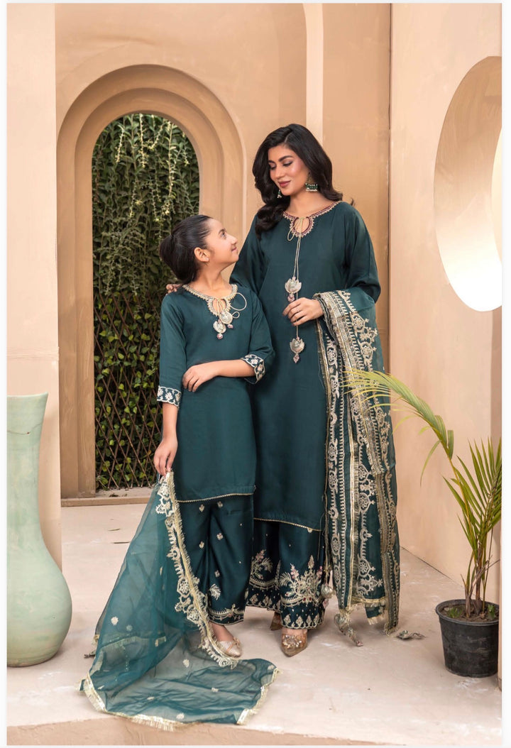 | Beautiful Embroidered Viscose Mother & Daughter Pakistani Readymade Eid 2026 Collection - Festive - | RA2001 (3 Colours)