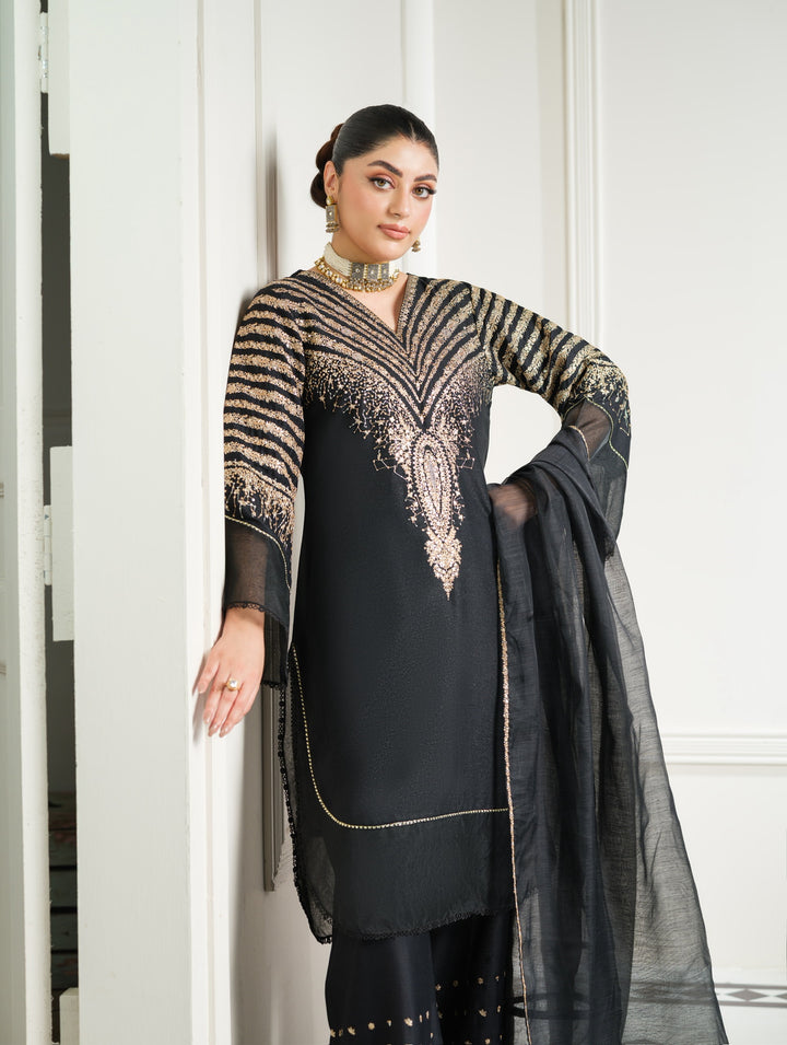 3 Pc Ready To Wear Embroidered Masori Dhanak Suit -HE23
