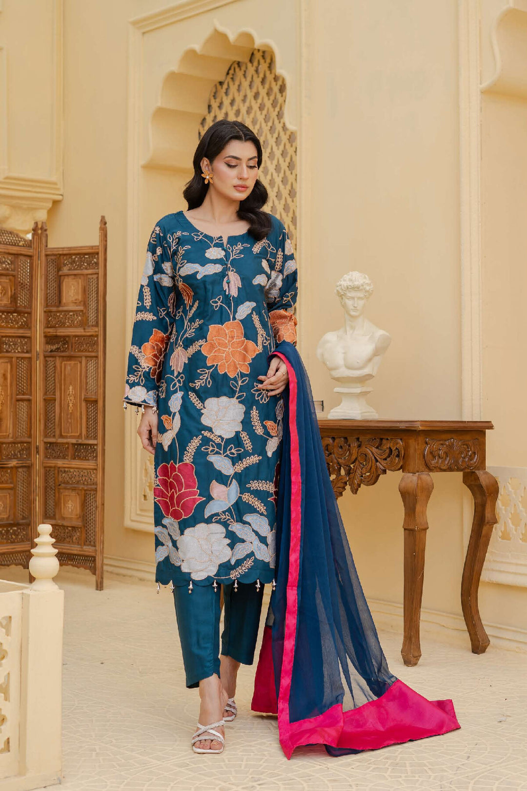 3 Piece Ready To Wear Fully Embroidered Linen Suit -Karizma - TT-81