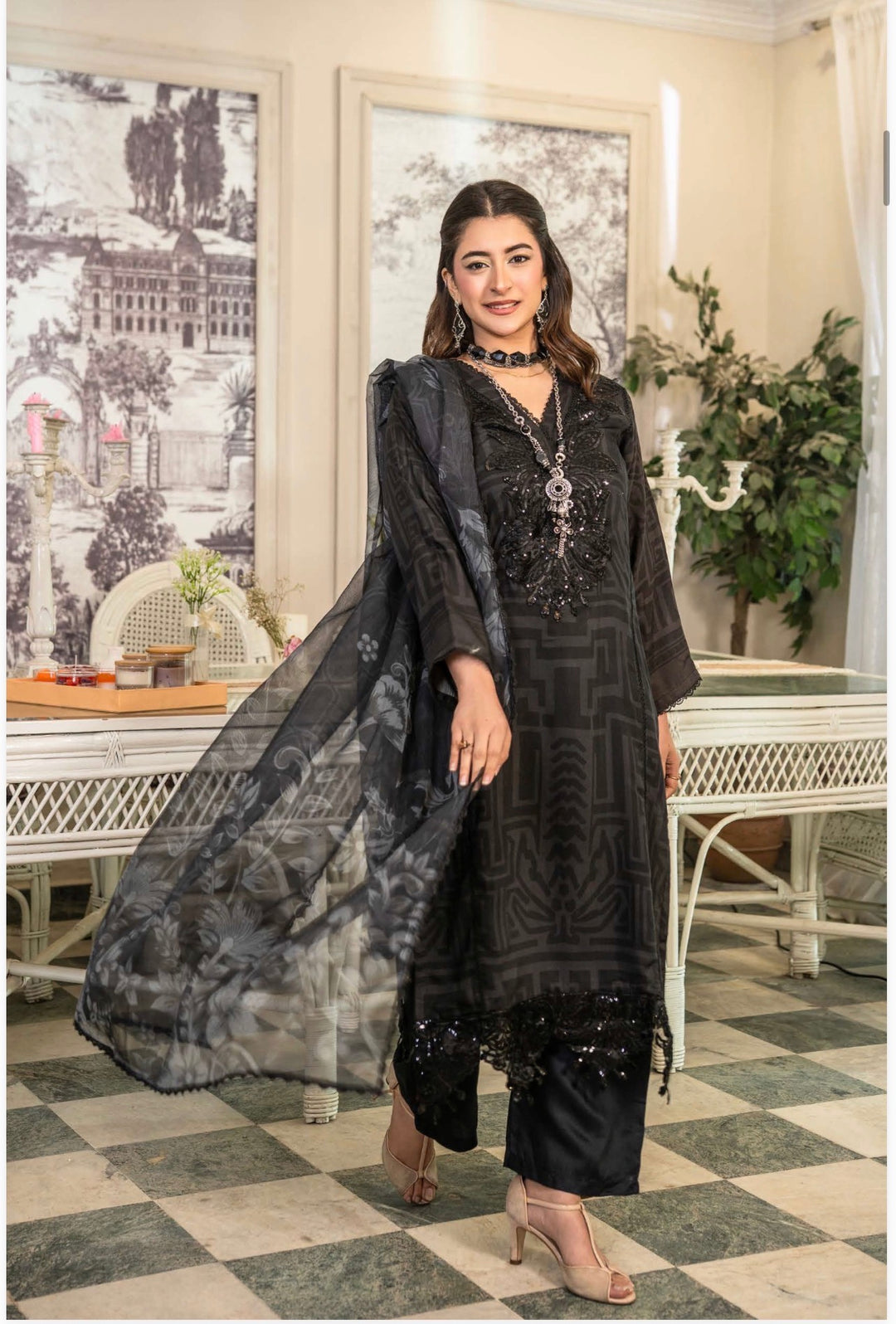 3 Pc Ready To Wear Embroidered Suit- Maria B Inspired  Viscose TT104