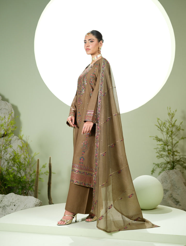 3 Pc Ready To Wear Embroidered  Khaddar Suit -HE61-