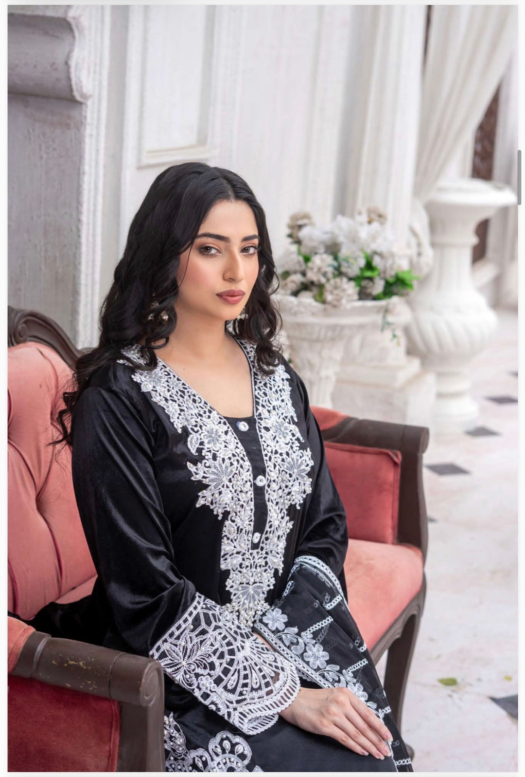 3 Pc Ready To Wear Fully Embroidered Valvet   Suit With Chiffon Duppata  - TT-02