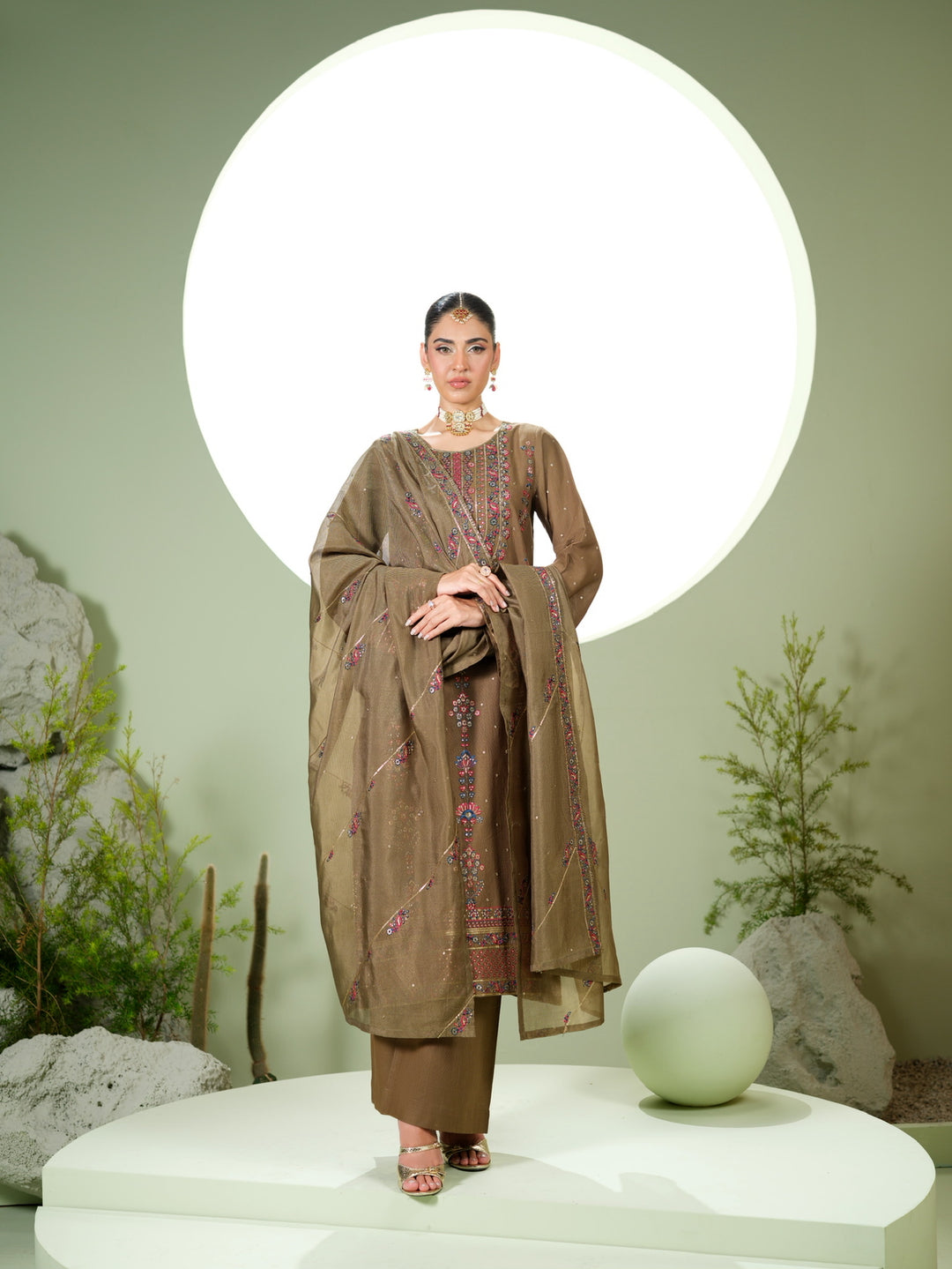 3 Pc Ready To Wear Embroidered  Khaddar Suit -HE61-