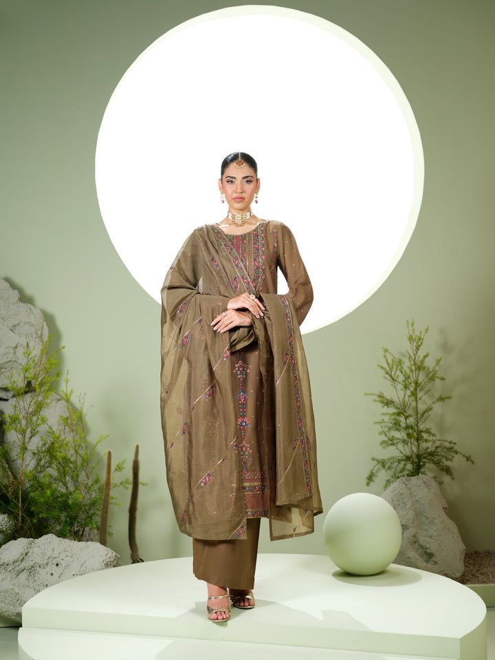 3 Pc Ready To Wear Embroidered  Khaddar Suit -HE61-