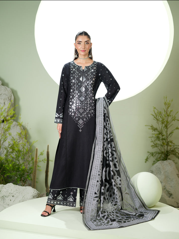 3 Pc Ready To Wear Embroidered  Khaddar Suit -HE62-