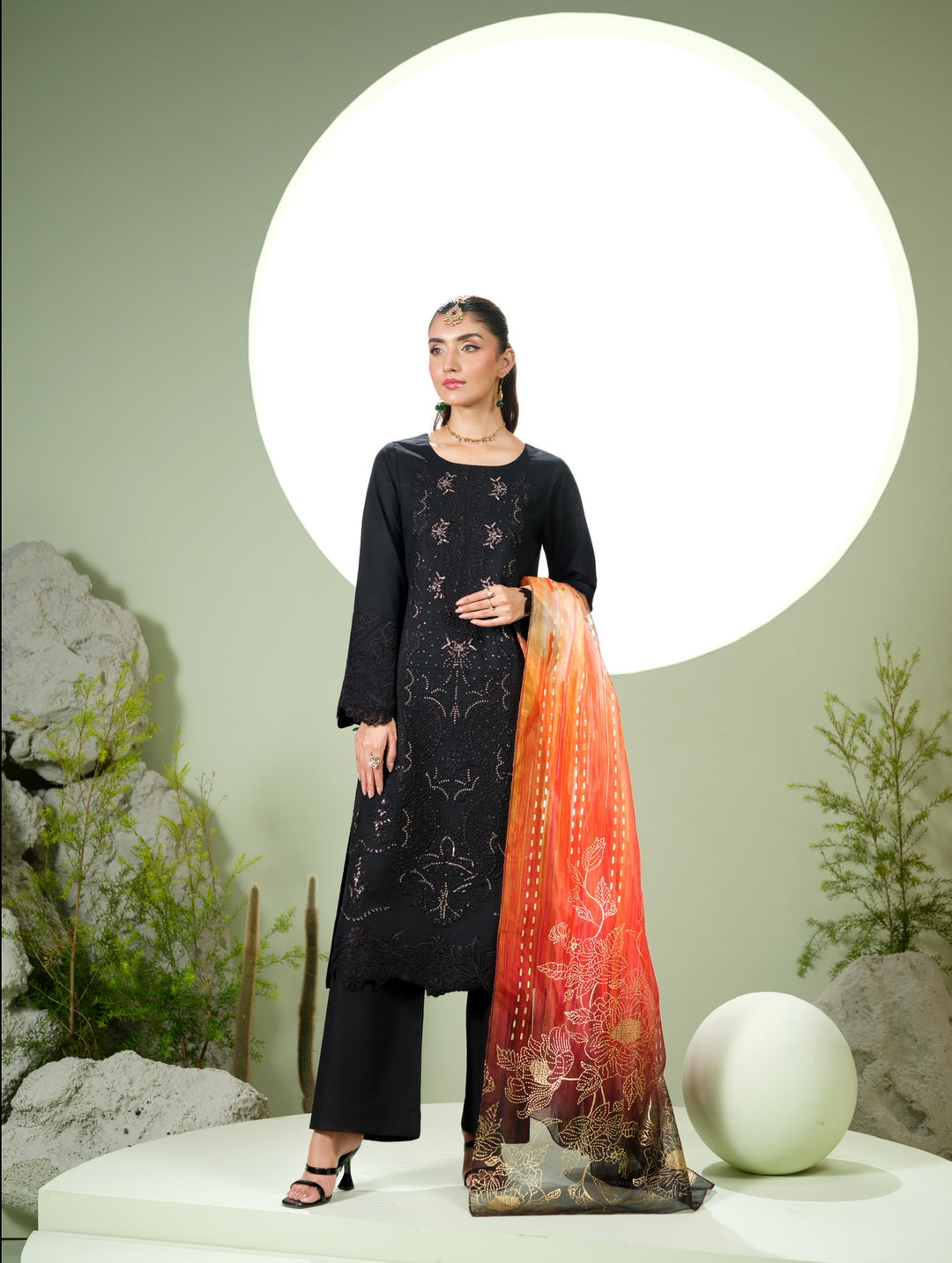 New Branded 3 PC Ready To Wear  Viscose  Fully Embroidered Suit- HE14-