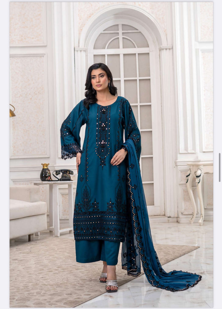 3 Piece Ready To Wear -Embroidered Dhanak Suit-- RR12-