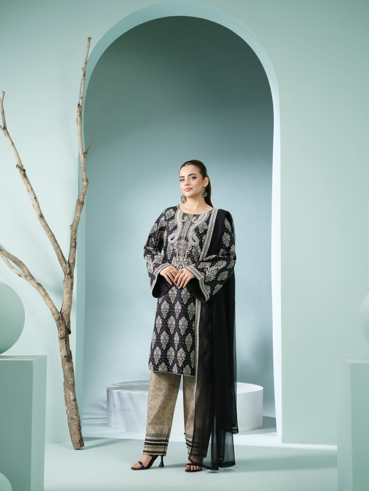 New Branded 3 PC Ready To Wear  Viscose  Embroidered Suit- HE12-