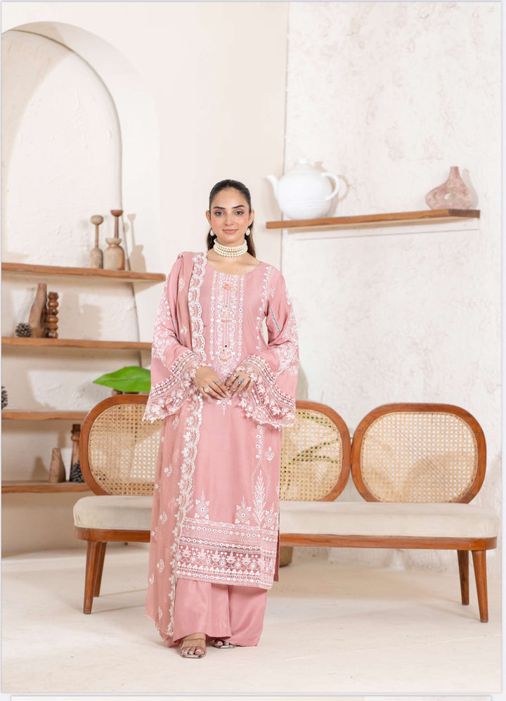 New 3 Piece Ready To Wear -Embroidered  Linen Suit-- RR102-
