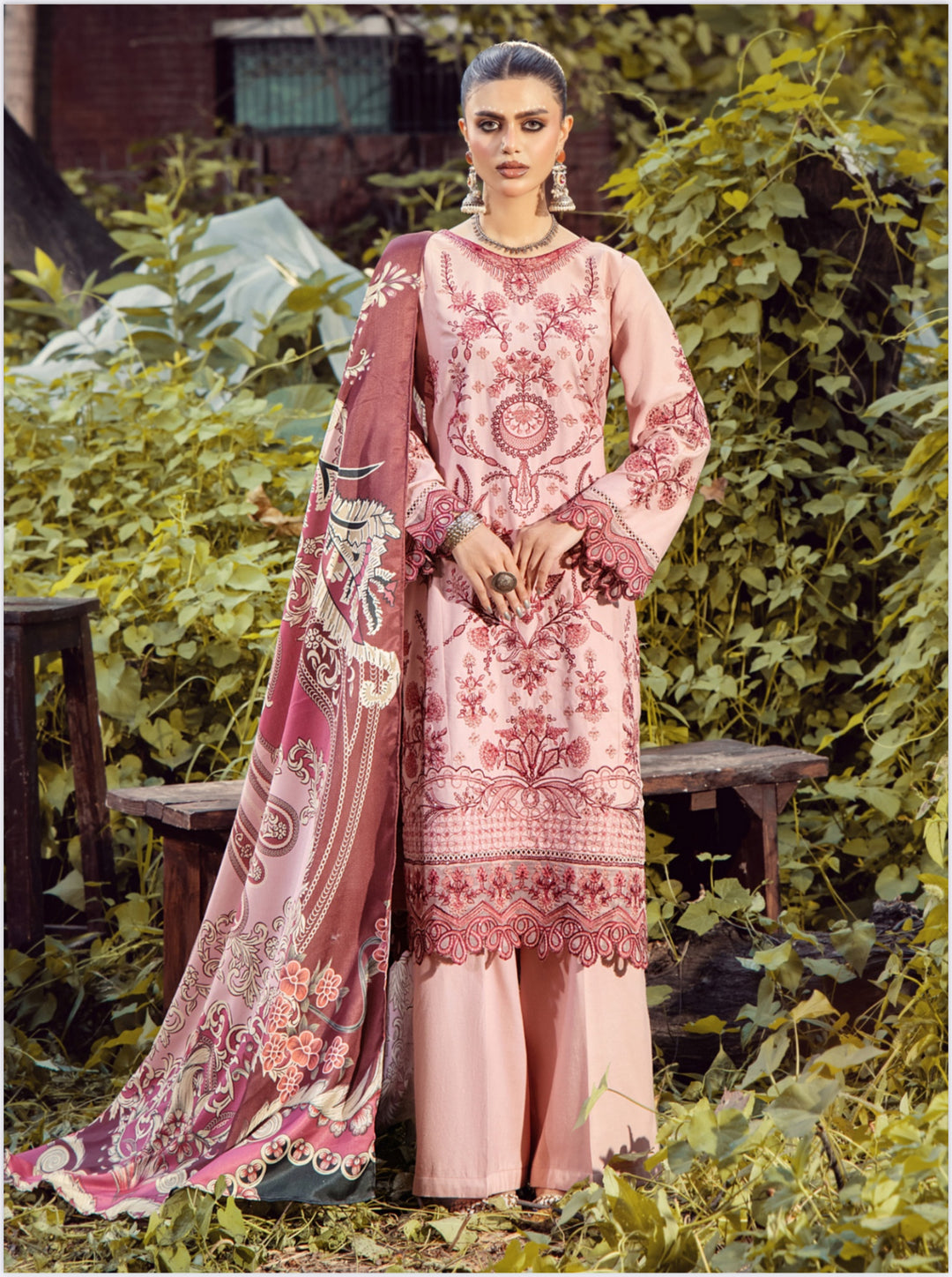 3 Pc Ready To Wear Fully Embroidered Dhanak  Suit With Wool  Shawl- TT-55-