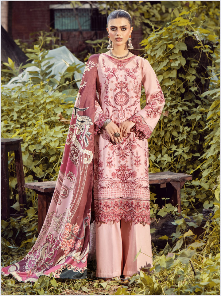 3 Pc Ready To Wear Fully Embroidered Dhanak  Suit With Wool  Shawl- TT-55-