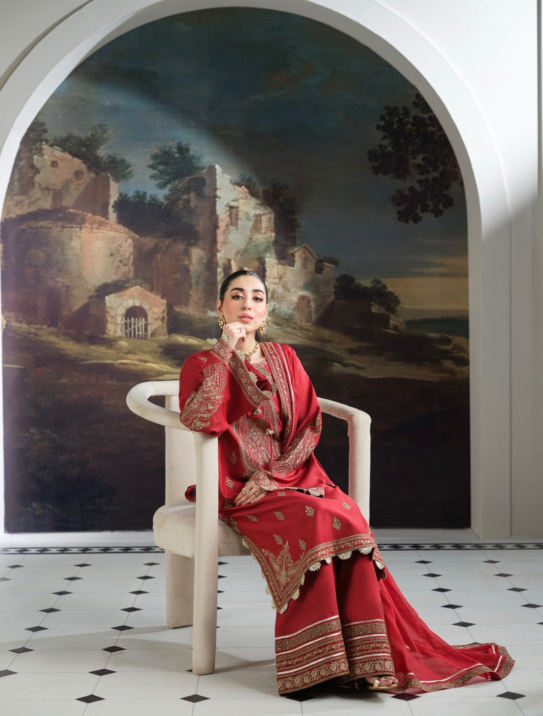 New Branded 3 PC Ready To Wear  Luxury Eid 2026  Collection Embroidered Suit- HE100