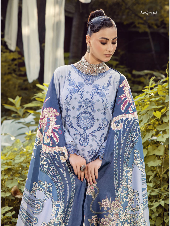 3 Pc Ready To Wear Fully Embroidered Dhanak  Suit With Wool  Shawl- TT-53-