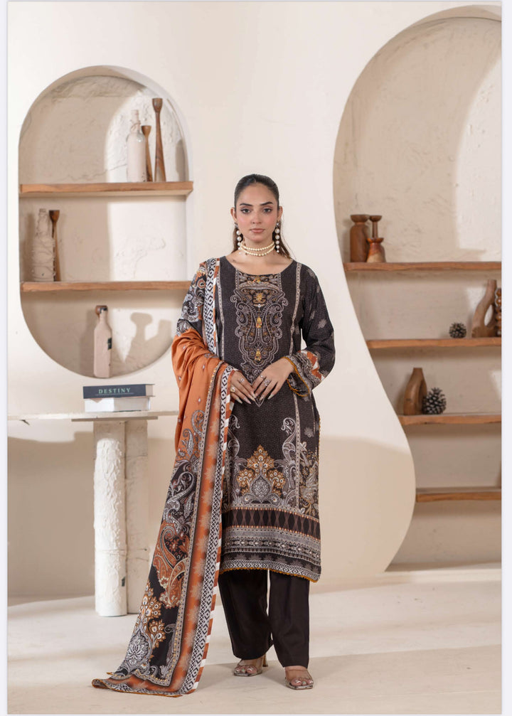 New 3 Piece Ready To Wear -Embroidered  Linen Suit-- RR101-