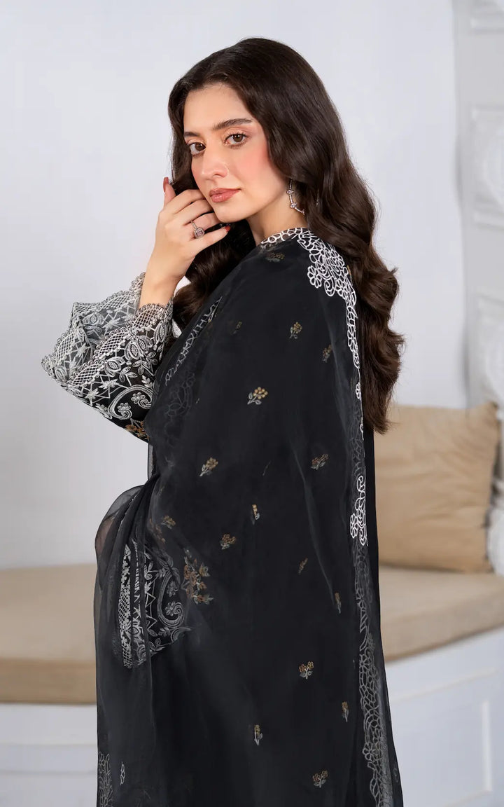 3 Pc Ready To Wear Embroidered Suit -Black Orchid- HE81-