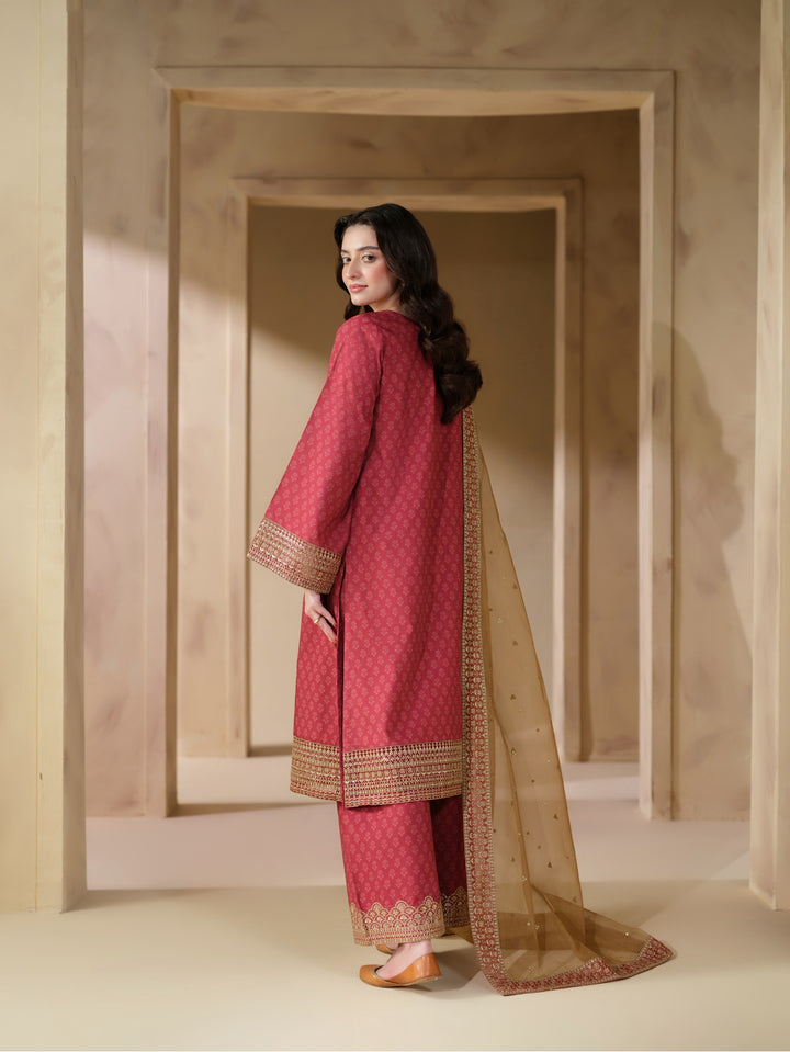 3 Pc Ready To Wear Embroidered Raw Silk Suit -HE27-