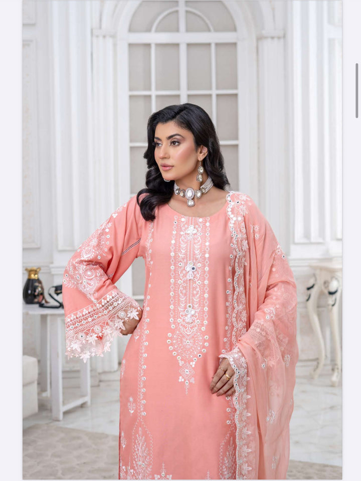 3 Piece Ready To Wear -Embroidered Dhanak Suit-- RR10-