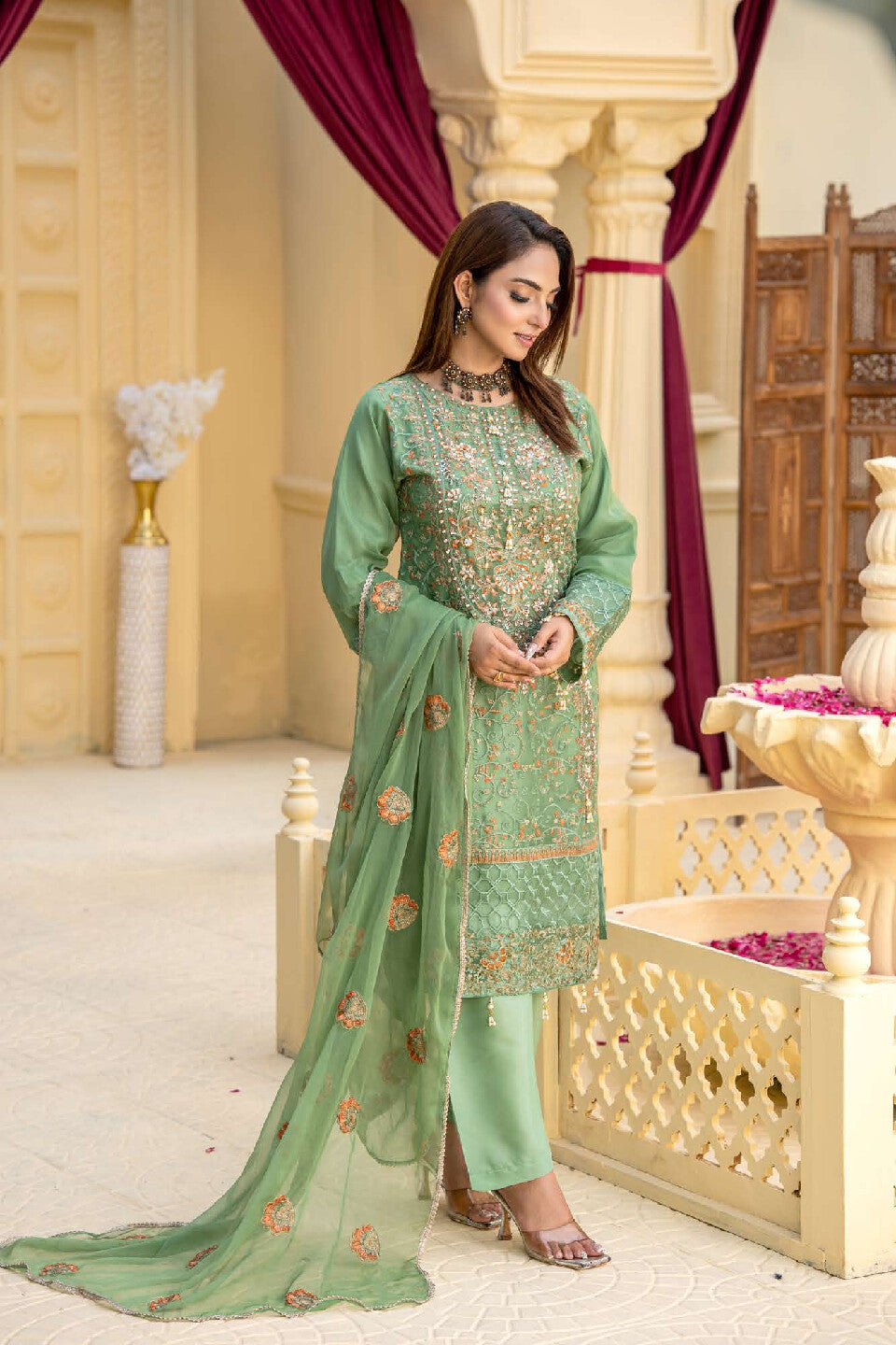 3 Piece Ready To Wear Fully Embroidered Chiffon Suit -- TT-71-
