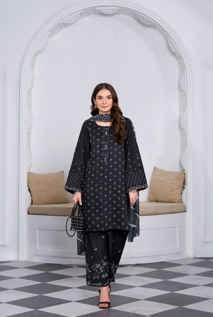 New Branded 3 PC Ready To Wear  Viscose Embroidered Suit- HE146-