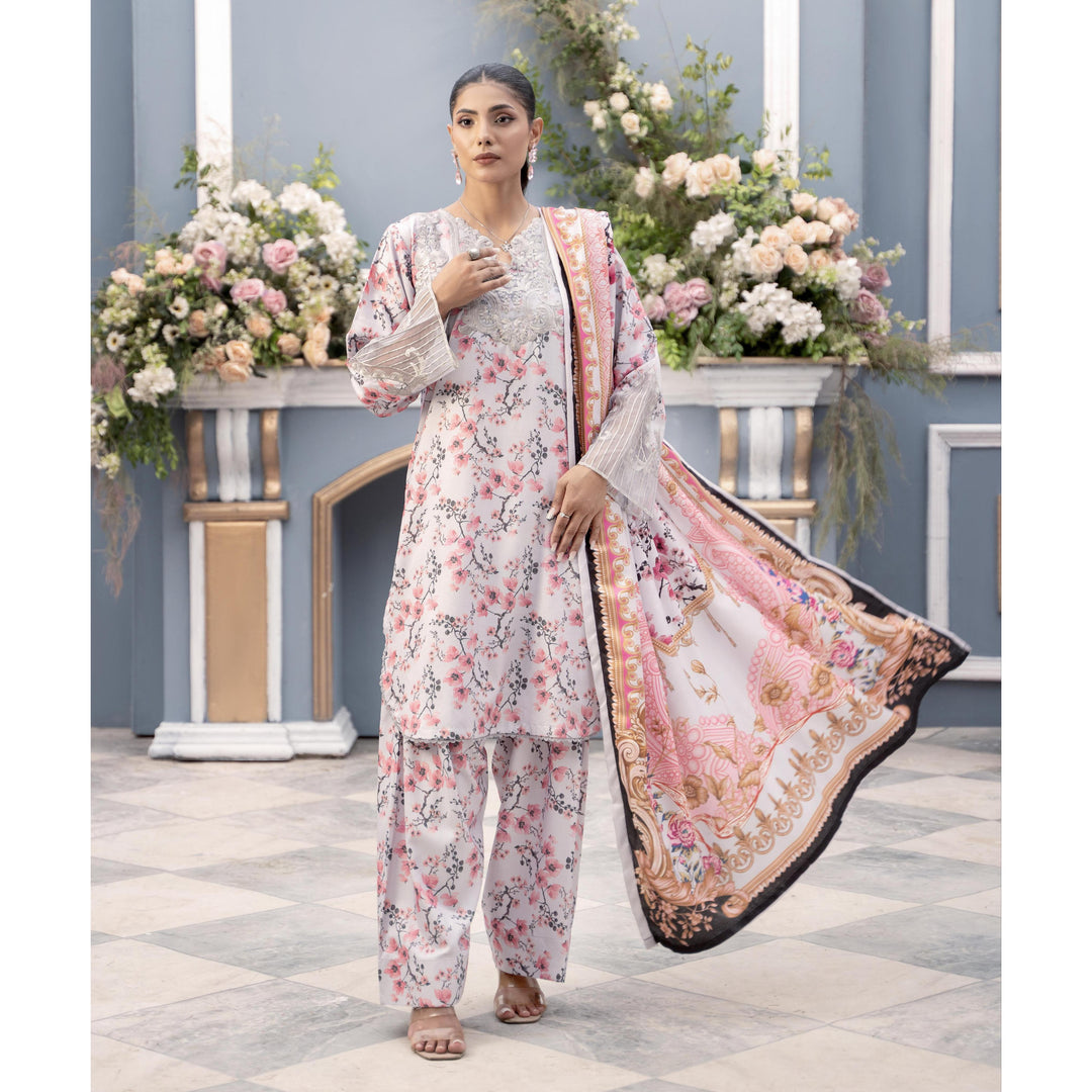 Branded 3 Pc Ready To Wear Suit - Wool Shawl (Winter Collection)