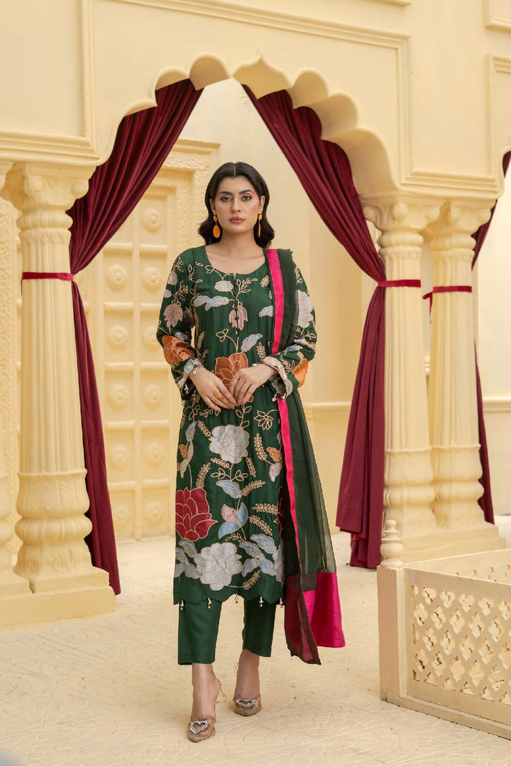 3 Piece Ready To Wear Fully Embroidered Linen Suit -Karizma - TT-84-