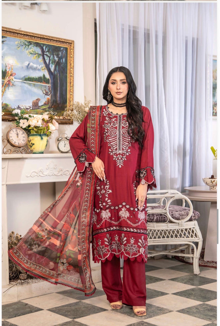 New 3 Pc Ready To Wear Luxury  Embroidered Suit- Maria B Inspired Eid Collection 2026 -- TT33