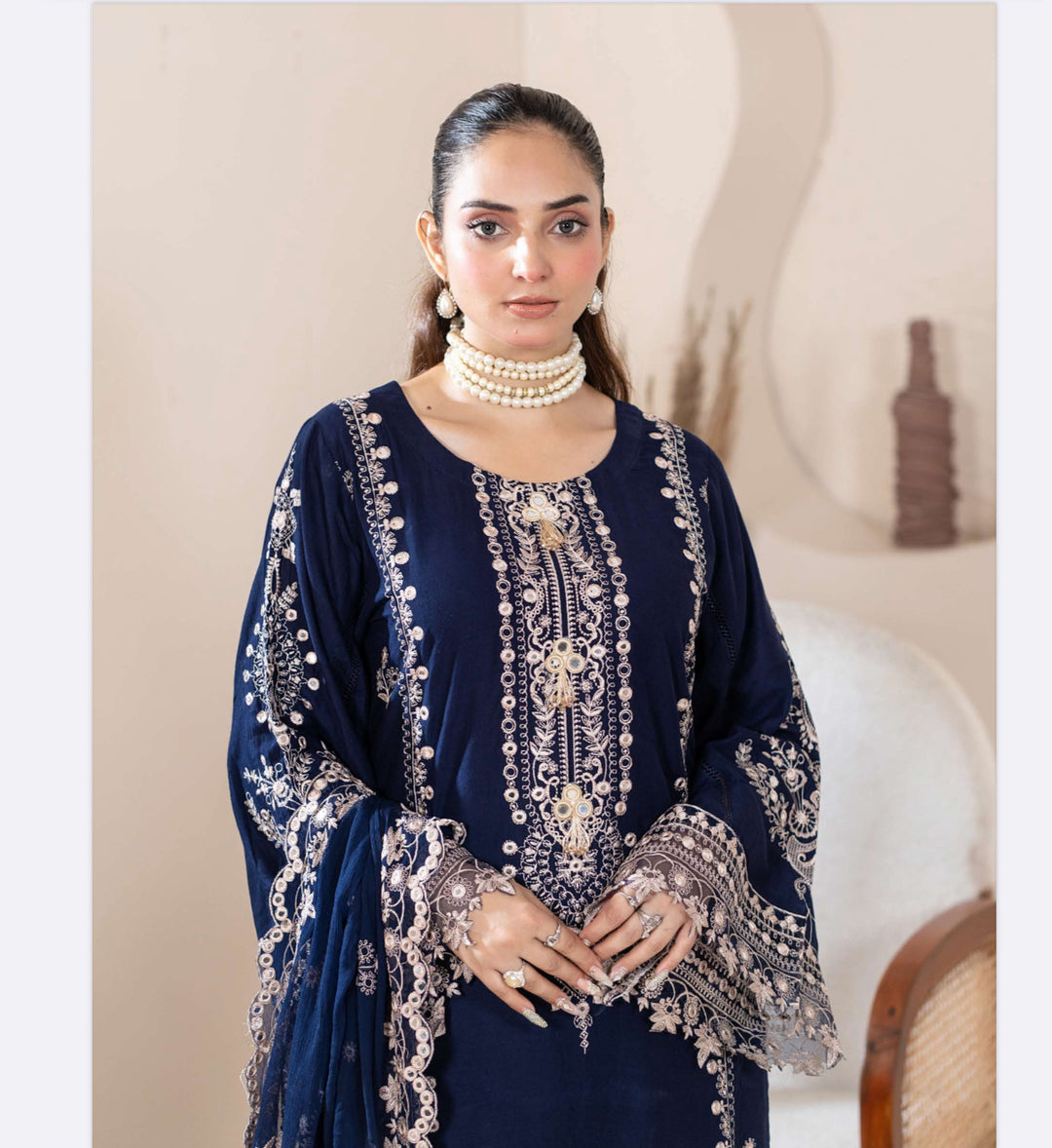 New 3 Piece Ready To Wear -Embroidered  Linen Suit-- RR104-