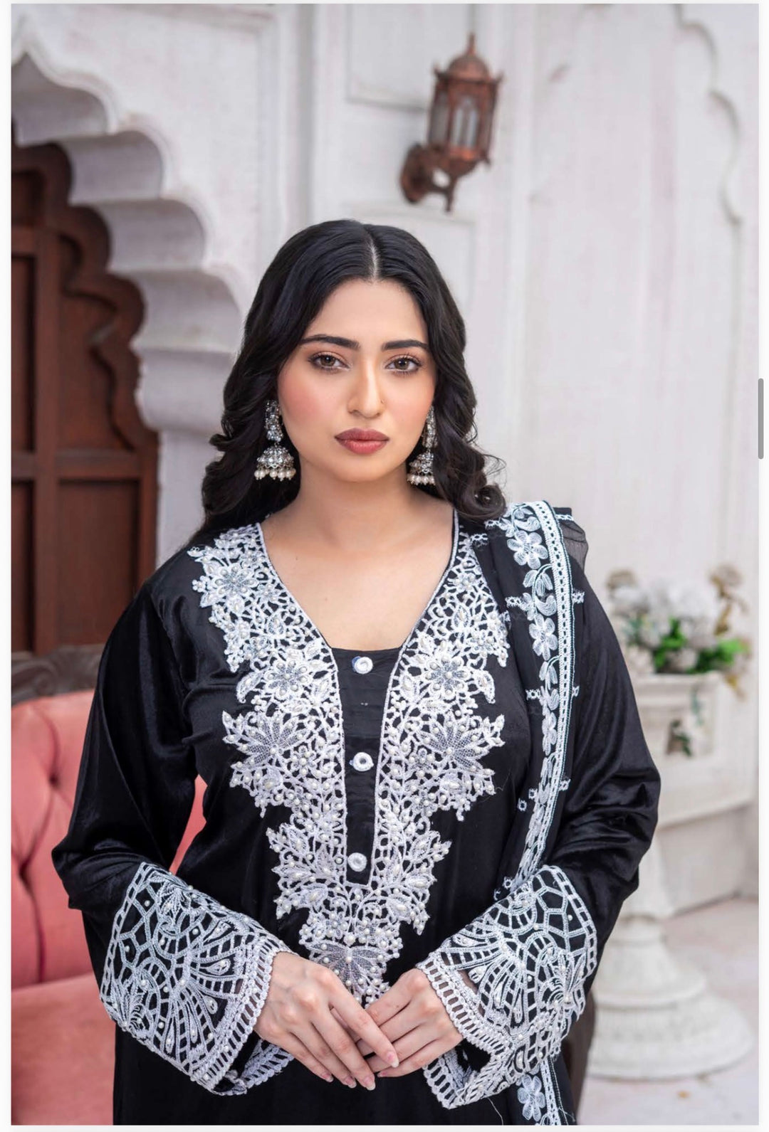 3 Pc Ready To Wear Fully Embroidered Valvet   Suit With Chiffon Duppata  - TT-02