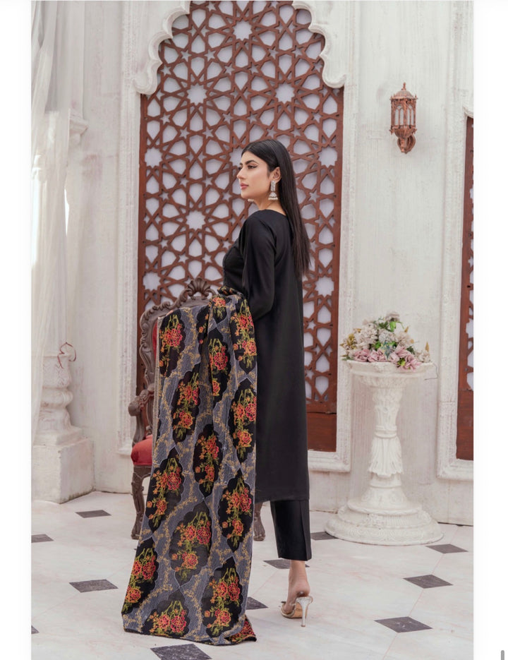 3 Pc Ready To Wear Dhanak  Suit With Full Embroidered Shawl - TT-43-