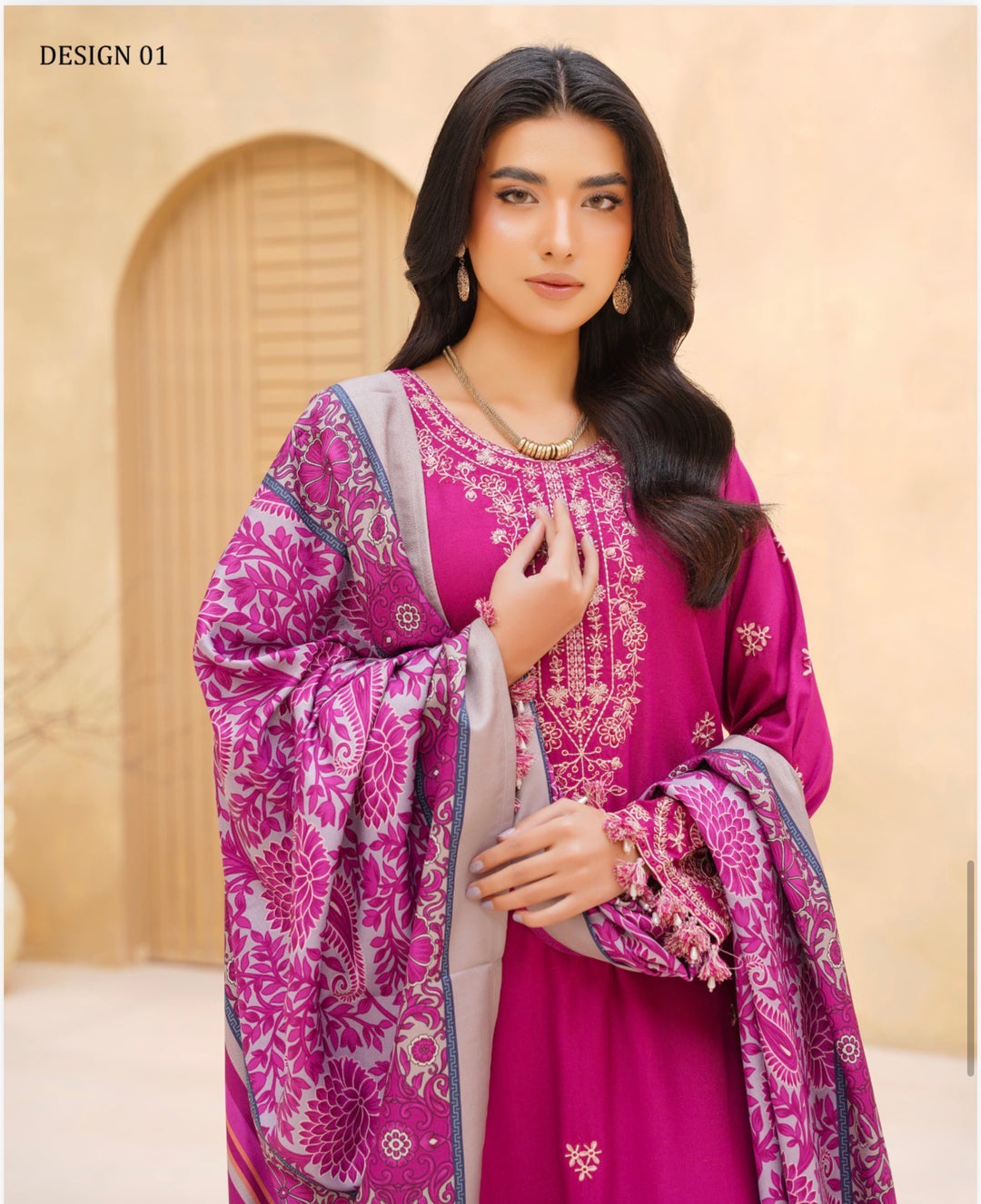 Branded 3 Pc Ready To Wear Luxury Dhanak  Embroidered Full Suit - TT-50-