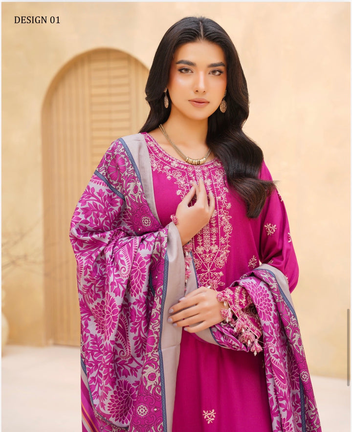 Branded 3 Pc Ready To Wear Luxury Dhanak  Embroidered Full Suit - TT-50-