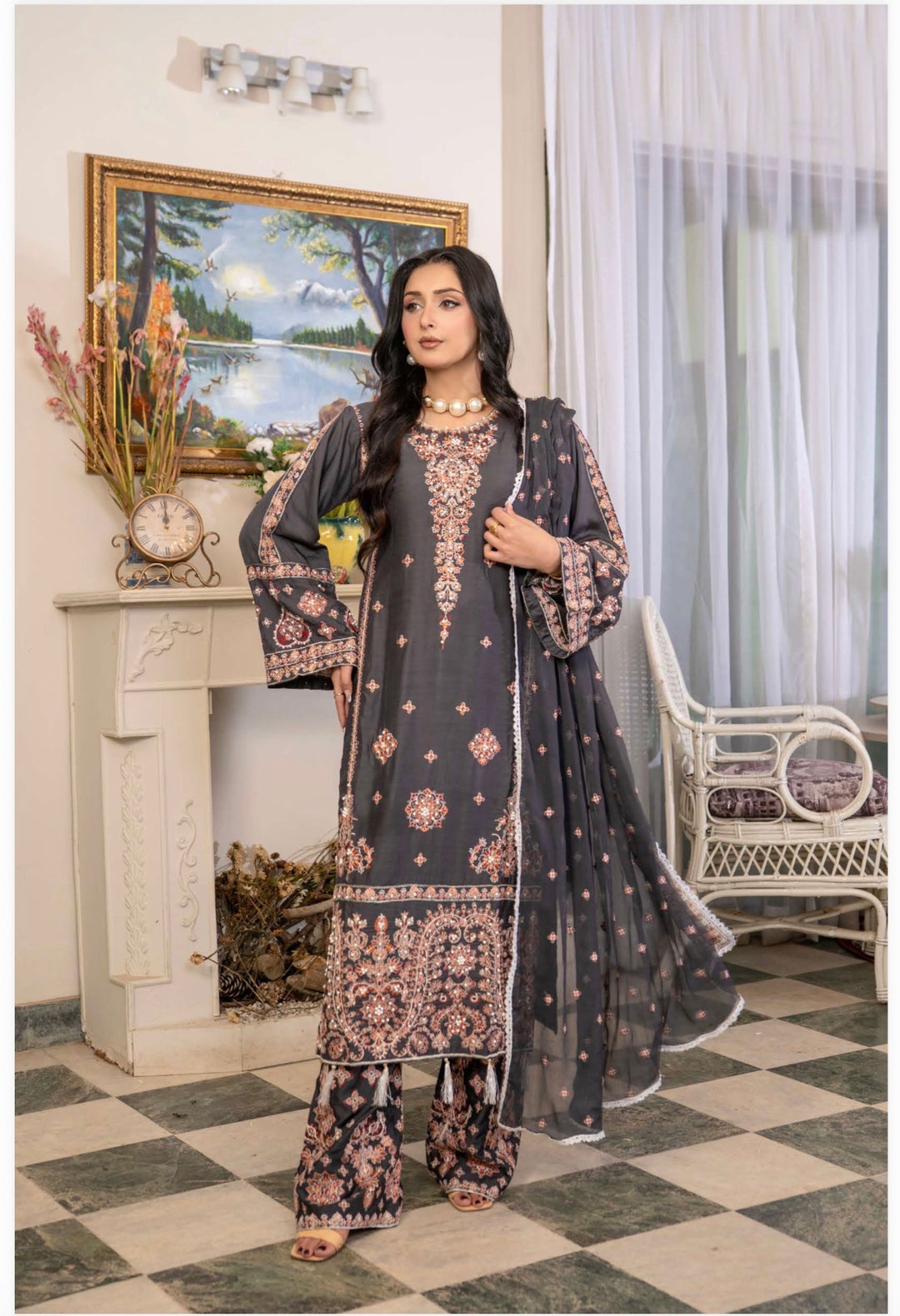 New 3 Pc Ready To Wear Luxury  Embroidered Suit- Hussain Rehar Inspired Eid Collection 2026 -- TT13