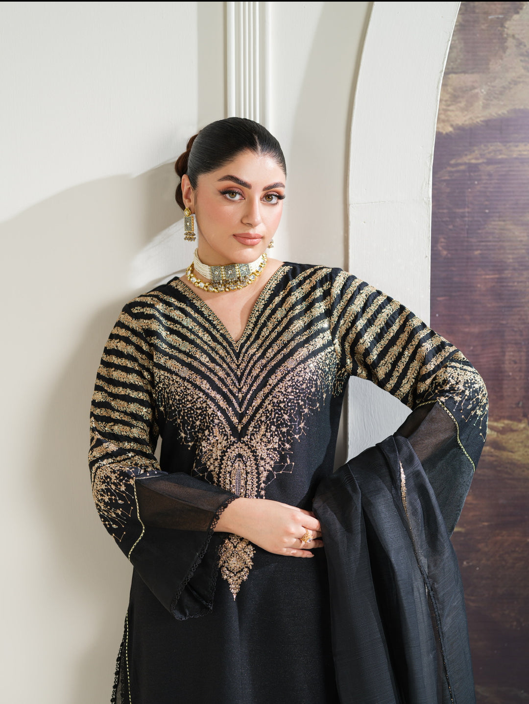 3 Pc Ready To Wear Embroidered Masori Dhanak Suit -HE23