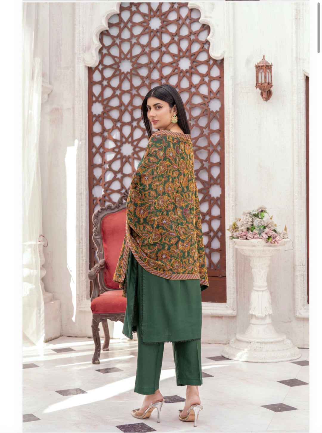 3 Pc Ready To Wear Dhanak  Suit With Full Embroidered Shawl - TT-41